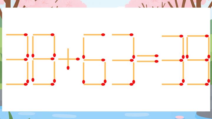 【マッチ棒クイズ】1本だけ動かして正しい式に：38+63=39？の問題画像