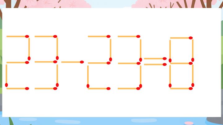 【マッチ棒クイズ】1本だけ動かして正しい式に：23-23=8？の問題画像