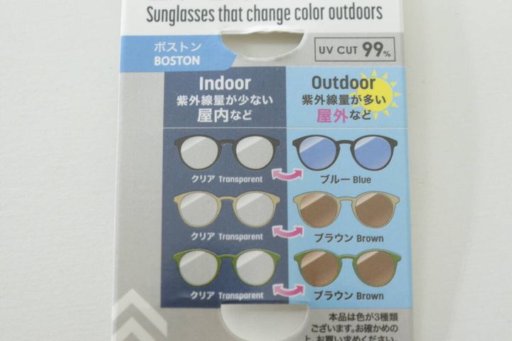 ボストン調光サングラス（クリア） 色の変化