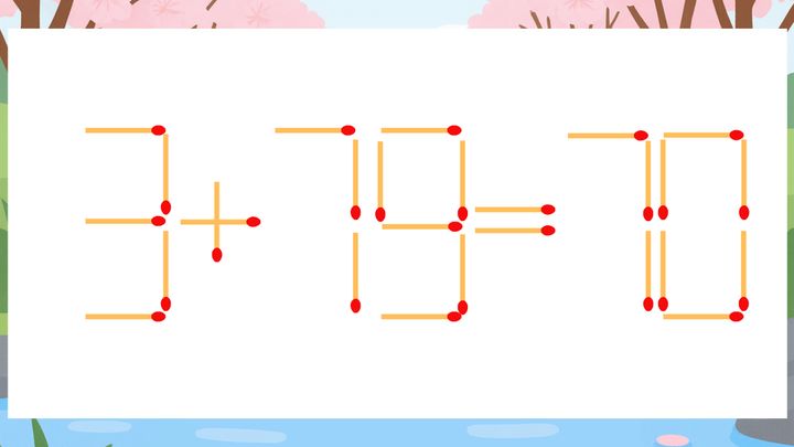 【マッチ棒クイズ】1本だけ動かして正しい式に：3+79=70？の問題画像