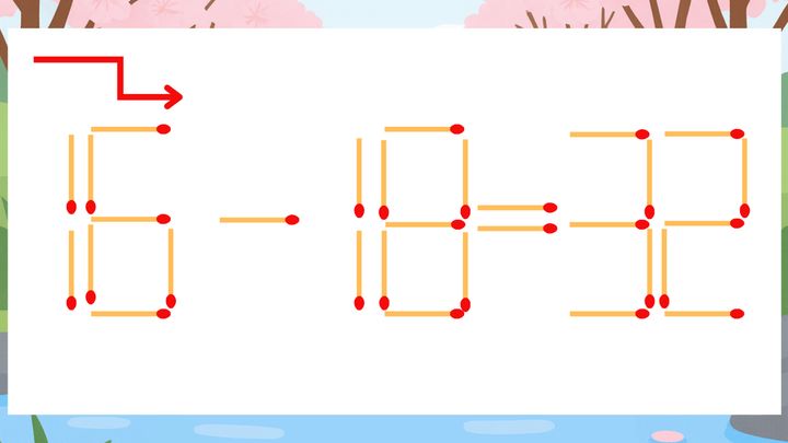【マッチ棒クイズ】1本だけ動かして正しい式に：16-18=32？の問題画像