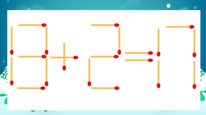 【マッチ棒クイズ】1本だけ動かして正しい式に：13+2=17？の問題画像