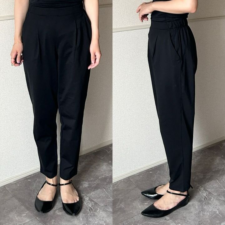 GU ドライストレッチアンクルパンツ Sサイズ着用の正面と横のシルエット