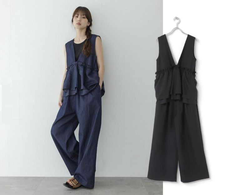 画像: URBAN RESEARCH Sonny Label ペプラムフリルアソートオールインワン（デニム、ブラック）各¥8,910（ともにアーバンリサーチ サニーレーベル） 出典：アーバンリサーチ サニーレーベル