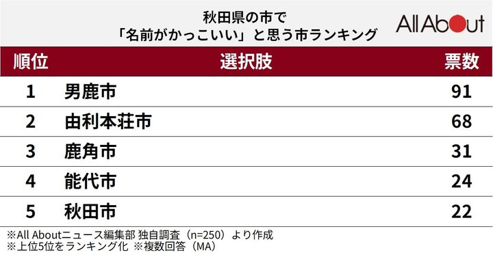 秋田県の市で「名前がかっこいい」と思う市ランキング