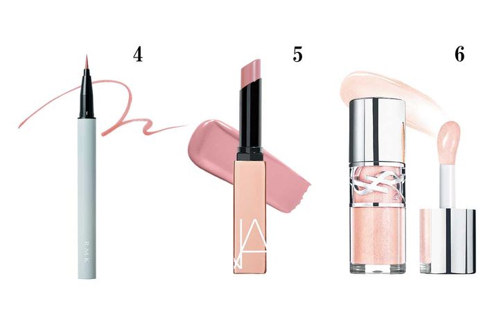 4.RMK グラフィック リクイドアイライナー EX-02 ￥3,300（限定） 5.ナーズ アフターグロー センシュアルシャイン リップスティック 211 ￥4,730 6.イヴ･サンローラン YSL ラブシャイン グロスプランパー 10 ￥4,950／イヴ･サンローラン・ボーテ