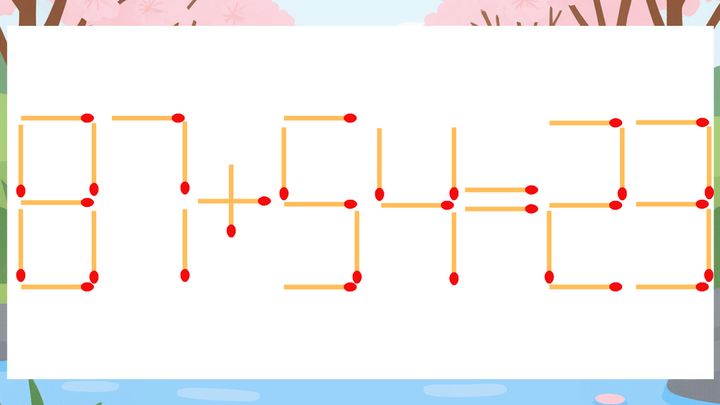 【マッチ棒クイズ】1本だけ動かして正しい式に：87+54=23？の問題画像
