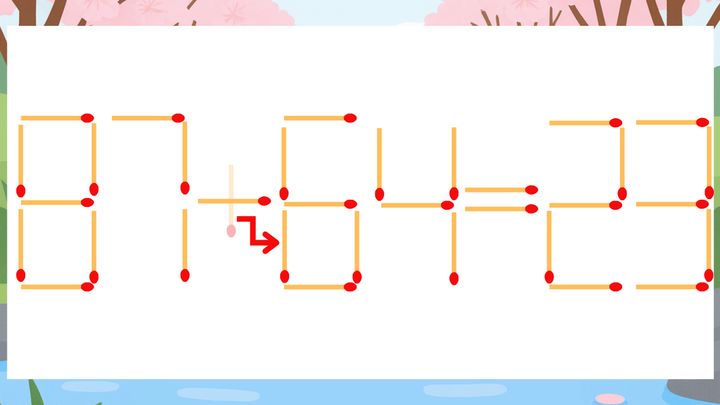 【マッチ棒クイズ】1本だけ動かして正しい式に：87+54=23？の解答画像