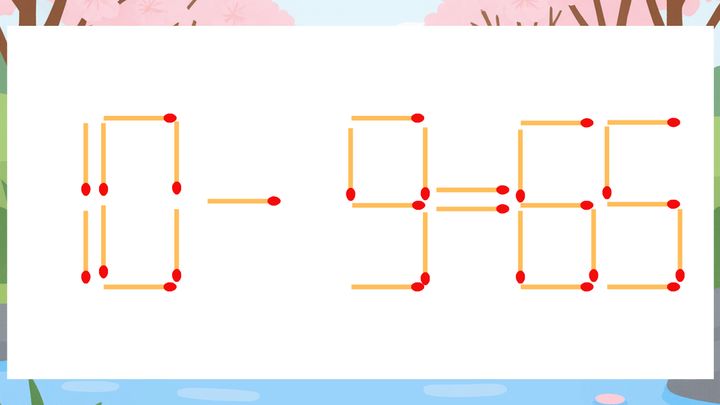 【マッチ棒クイズ】1本だけ動かして正しい式に：10-9=65？の問題画像