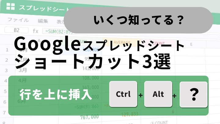 Google スプレッドシートで行や列を挿入・削除するショートカットキーのイメージ