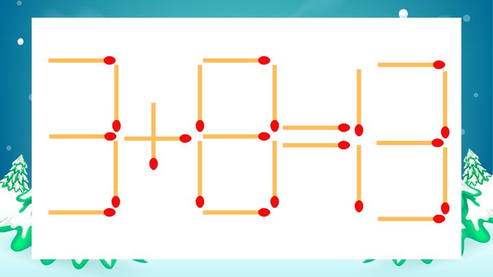 【マッチ棒クイズ】1本だけ動かして正しい式に：3+8=13？の問題画像