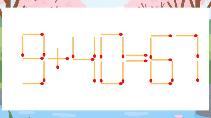 【マッチ棒クイズ】1本だけ動かして正しい式に：9+40=67？の問題画像