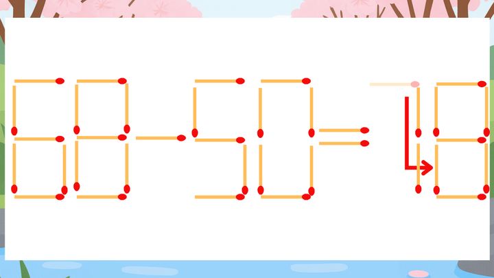 【マッチ棒クイズ】1本だけ動かして正しい式に：68-50=79？の解答画像