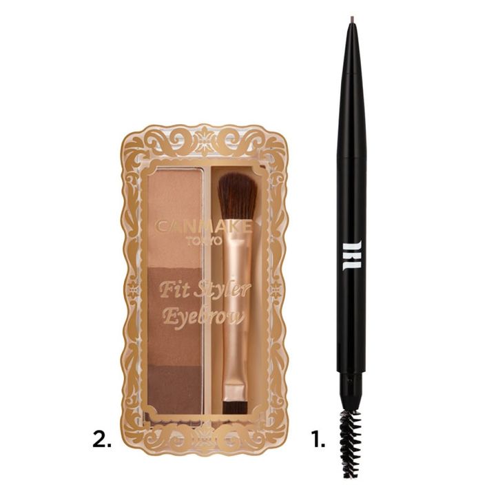 1.アイブロウエンドペンシル0.8 01（HBL BEAUTY） 2.キャンメイク フィットスタイラーアイブロウ 02（井田ラボラトリーズ）