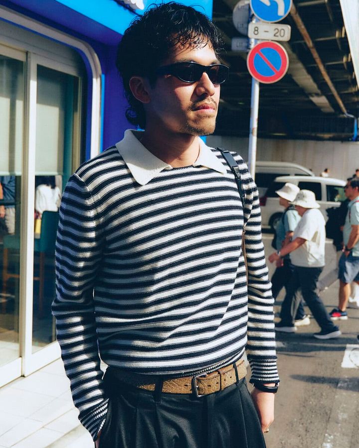 【20代スナップ＠渋谷】A.P.C.のボーダートップスでフレンチ感を出しつつ、ウールのスラックスでスタイリッシュに
