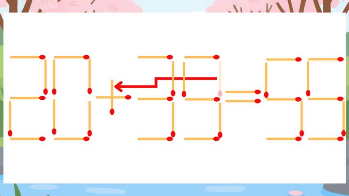 【マッチ棒クイズ】1本だけ動かして正しい式に：20-39=55？の解答画像