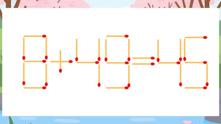 【マッチ棒クイズ】1本だけ動かして正しい式に：8+49=45？の問題画像