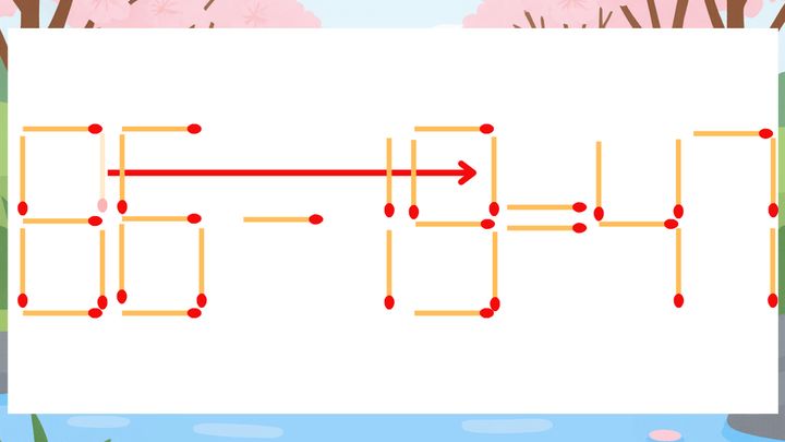 【マッチ棒クイズ】1本だけ動かして正しい式に：86-15=47？の解答画像