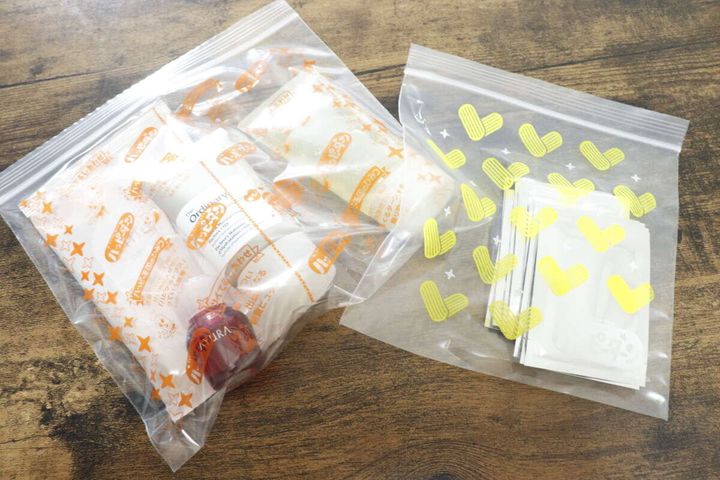 ストックバッグ（ターン王子柄、14枚） ストックバッグ（ハートのハッピーターン柄、20枚） 活用例