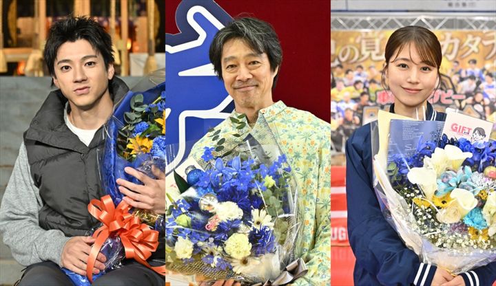 日曜劇場『ＧＩＦＴ』クランクアップした（左から）山田裕貴、堤真一、有村架純 （C）TBS width=
