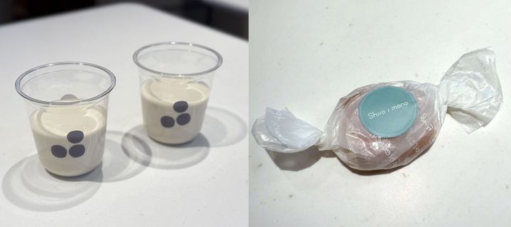 ミルクにフルーティーなコーヒー豆を浸して作った「しろぶりゅー」クリーミーミルク700円、「しろべいく」ドリンク代＋300円 ※平日限定