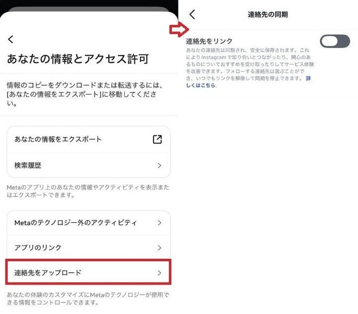 「連絡先をリンク」のスイッチをオフにする