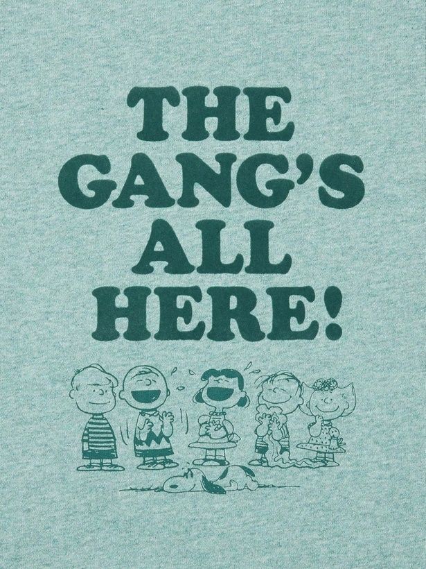 「THE GANG'S ALL HERE!(みんな集合!)」のロゴとともにピーナッツギャングが勢ぞろい