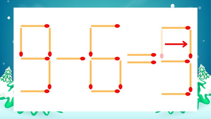 【マッチ棒クイズ】1本だけ動かして正しい式に：9-6=5？の解答画像