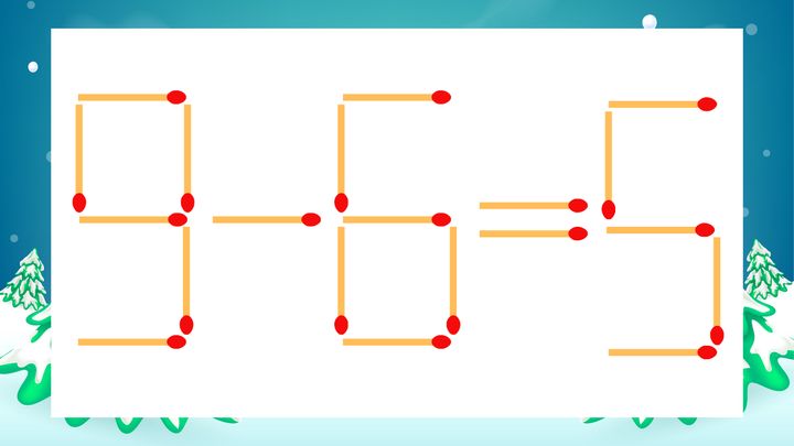 【マッチ棒クイズ】1本だけ動かして正しい式に：9-6=5？の問題画像