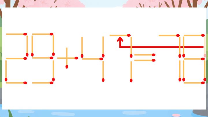 【マッチ棒クイズ】1本だけ動かして正しい式に：29+41=78？の解答画像