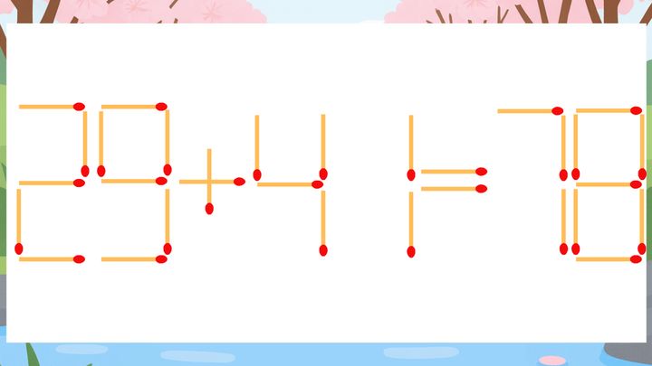 【マッチ棒クイズ】1本だけ動かして正しい式に：29+41=78？の問題画像