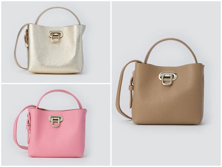 画像: ANELLI TURN LOCK MINI バッグ ゴールド￥57,200、キャメル￥53,900、ピンク￥53,900 store.aman.ne.jp