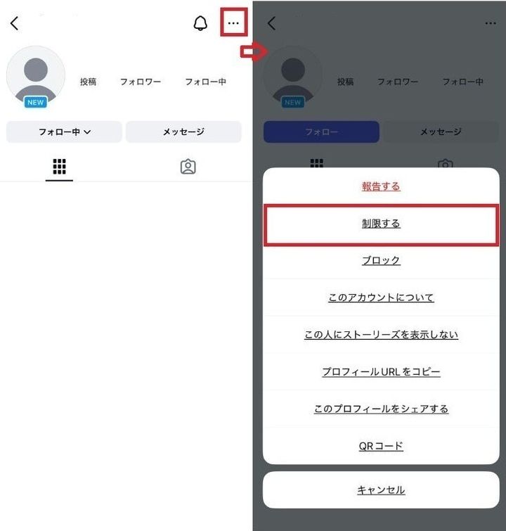 プロフィールやDMから相手を制限する手順