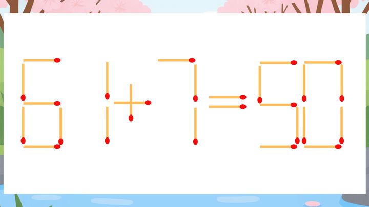 【マッチ棒クイズ】1本だけ動かして正しい式に：61+7=50？の問題画像
