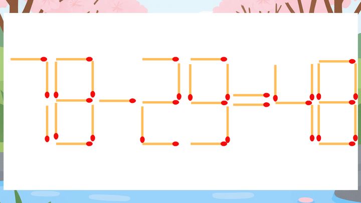 【マッチ棒クイズ】1本だけ動かして正しい式に：78-29=48？の問題画像