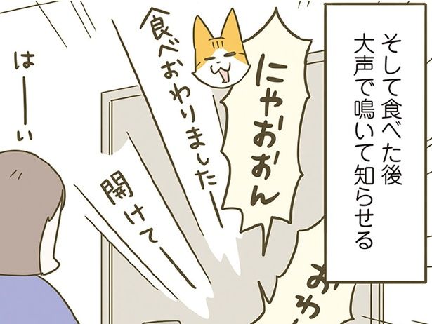 食べた後大声で鳴いて知らせるたねお （C）卵山玉子／KADOKAWA