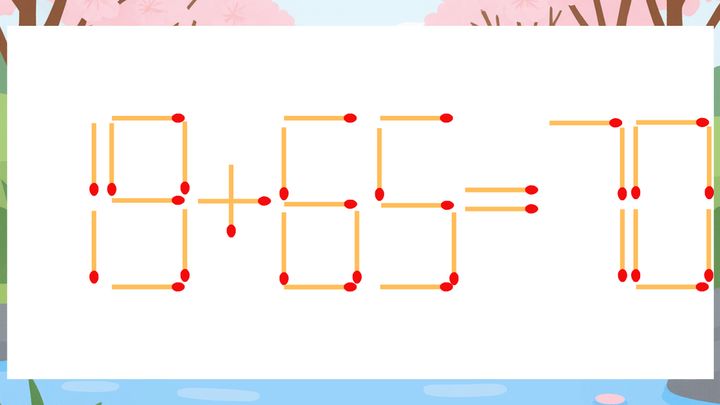 【マッチ棒クイズ】1本だけ動かして正しい式に：19+65=70？の問題画像
