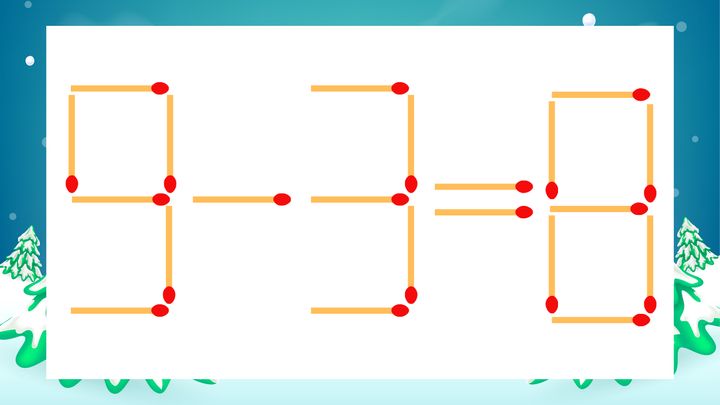 【マッチ棒クイズ】1本だけ動かして正しい式に：9-3=8？の問題画像