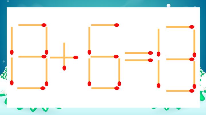 【マッチ棒クイズ】1本だけ動かして正しい式に：13+6=13？の問題画像