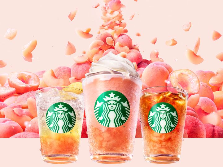 スターバックス「ピーチ & ピーチミルク フラペチーノ／チラックス ソーダ ピーチ／クラフト ジューシー ピーチ ティー」