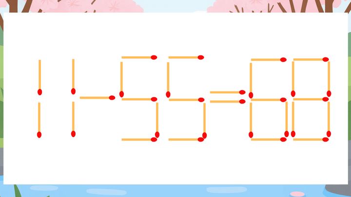 【マッチ棒クイズ】1本だけ動かして正しい式に：11-55=68？の問題画像