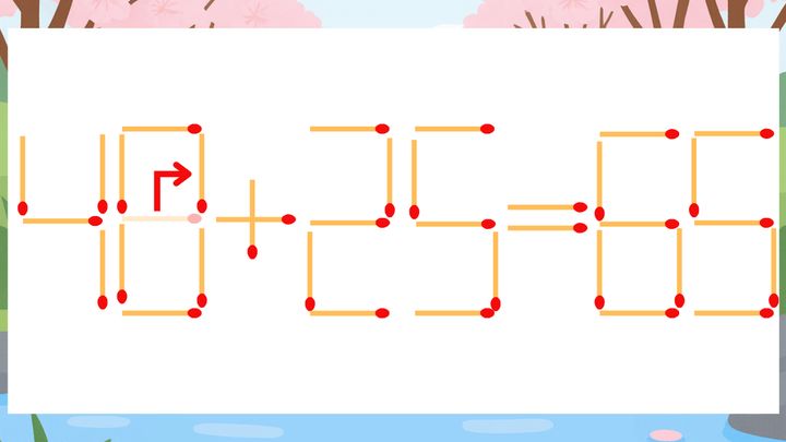 【マッチ棒クイズ】1本だけ動かして正しい式に：46+25=65？の解答画像