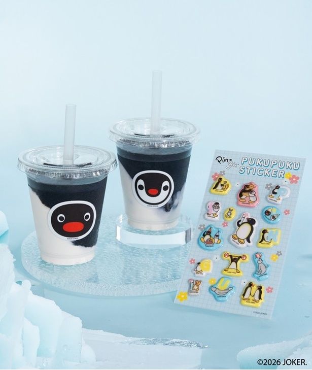 1階『JUICE BAR』で提供される「PINGU(TM) ブラックスムージー ぷくぷくステッカーセット」(1300円)