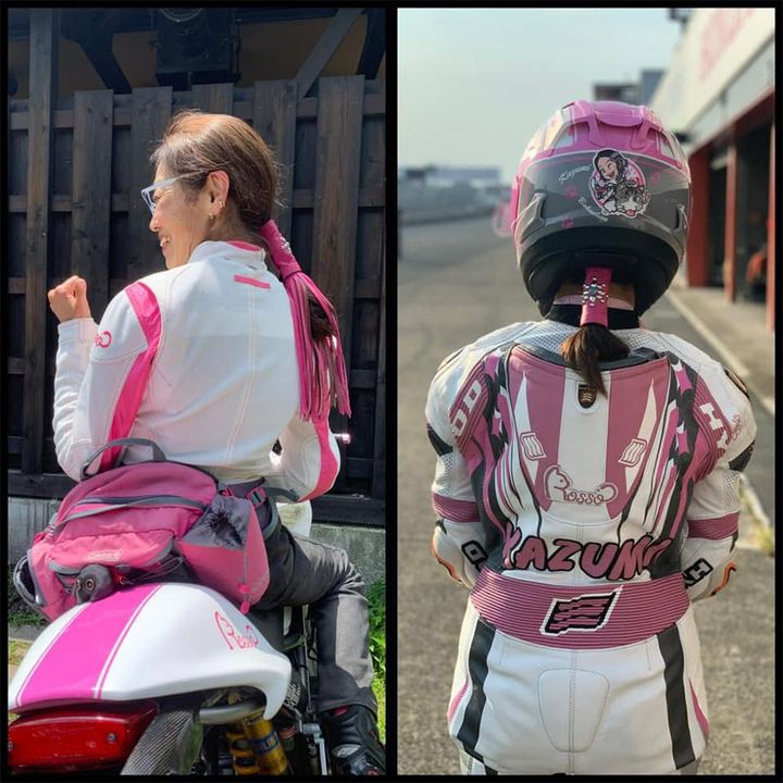 ヘアグローブに特注でベルクロを付けて、フリンジを脱着出来る仕様に作ってもらいました。スピードの出るサーキットなどではフリンジ部を外すことができます