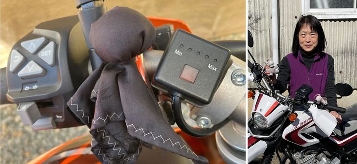 自称雨オンナのバイク仲間・こにたんが自作して配っているてるてる坊主です。雨が降りませんようにという祈りを込められています。こにたんの作ったてるてる坊主なので「こにてる」