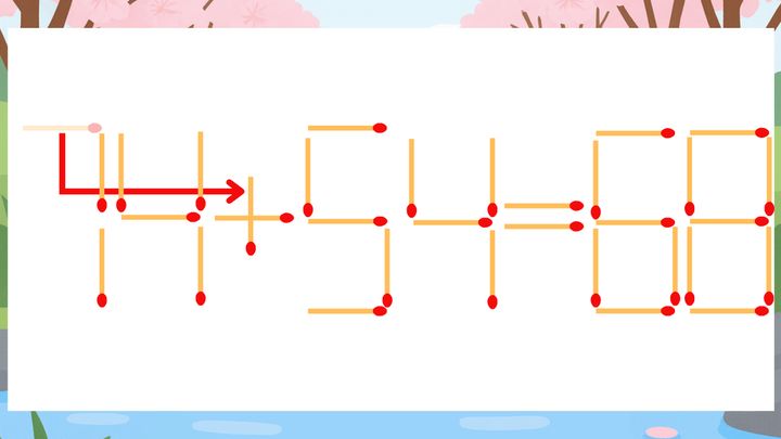 【マッチ棒クイズ】1本だけ動かして正しい式に：74-54=68？の解答画像