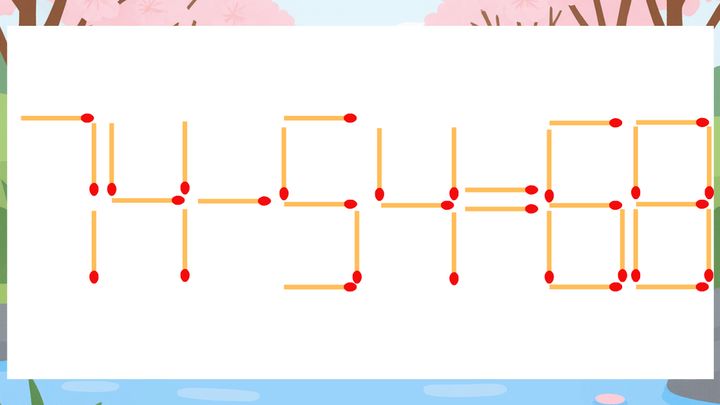 【マッチ棒クイズ】1本だけ動かして正しい式に：74-54=68？の問題画像