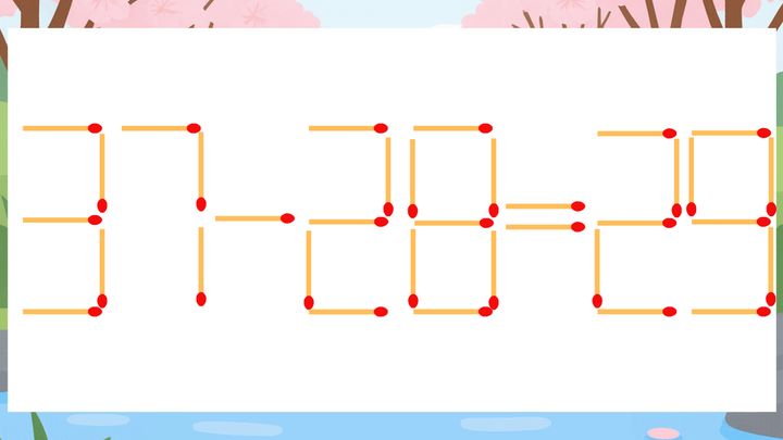 【マッチ棒クイズ】1本だけ動かして正しい式に：37-28=29？の問題画像
