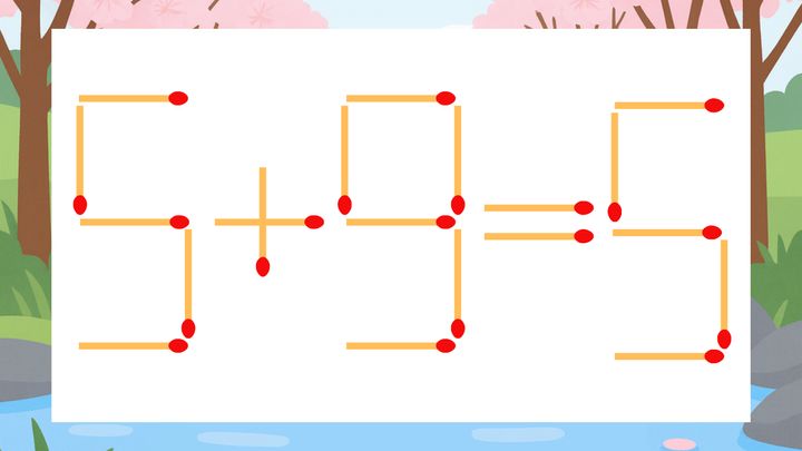 【マッチ棒クイズ】1本だけ動かして正しい式に：5+9=5？の問題画像