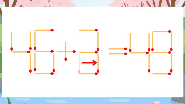 【マッチ棒クイズ】1本だけ動かして正しい式に：46+2=49？の解答画像